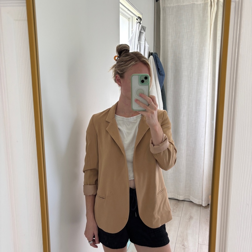 Silence + Noise Tan Blazer with Notched Lapels and Relaxed Fit